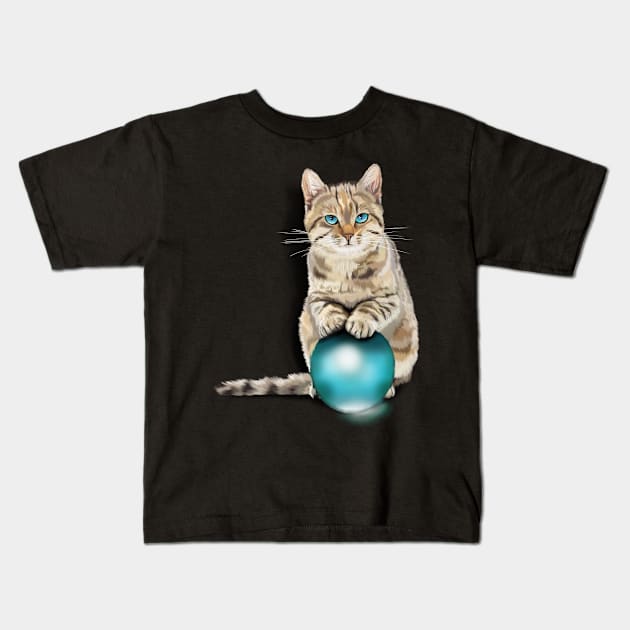 Cat on Glass Ball Kids T-Shirt by Markyartshop